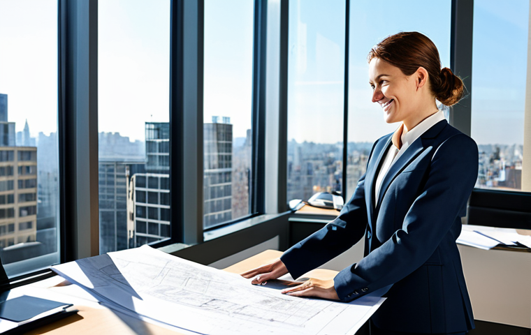 **
"A confident and professional female architect in a modern, sunlit office, reviewing blueprints with a smile. She is fully clothed in a modest, stylish business suit. The office background includes architectural models and a large window overlooking a cityscape. Safe for work, appropriate content, perfect anatomy, professional, high quality, well-formed hands, natural pose, correct proportions, fully clothed."
**